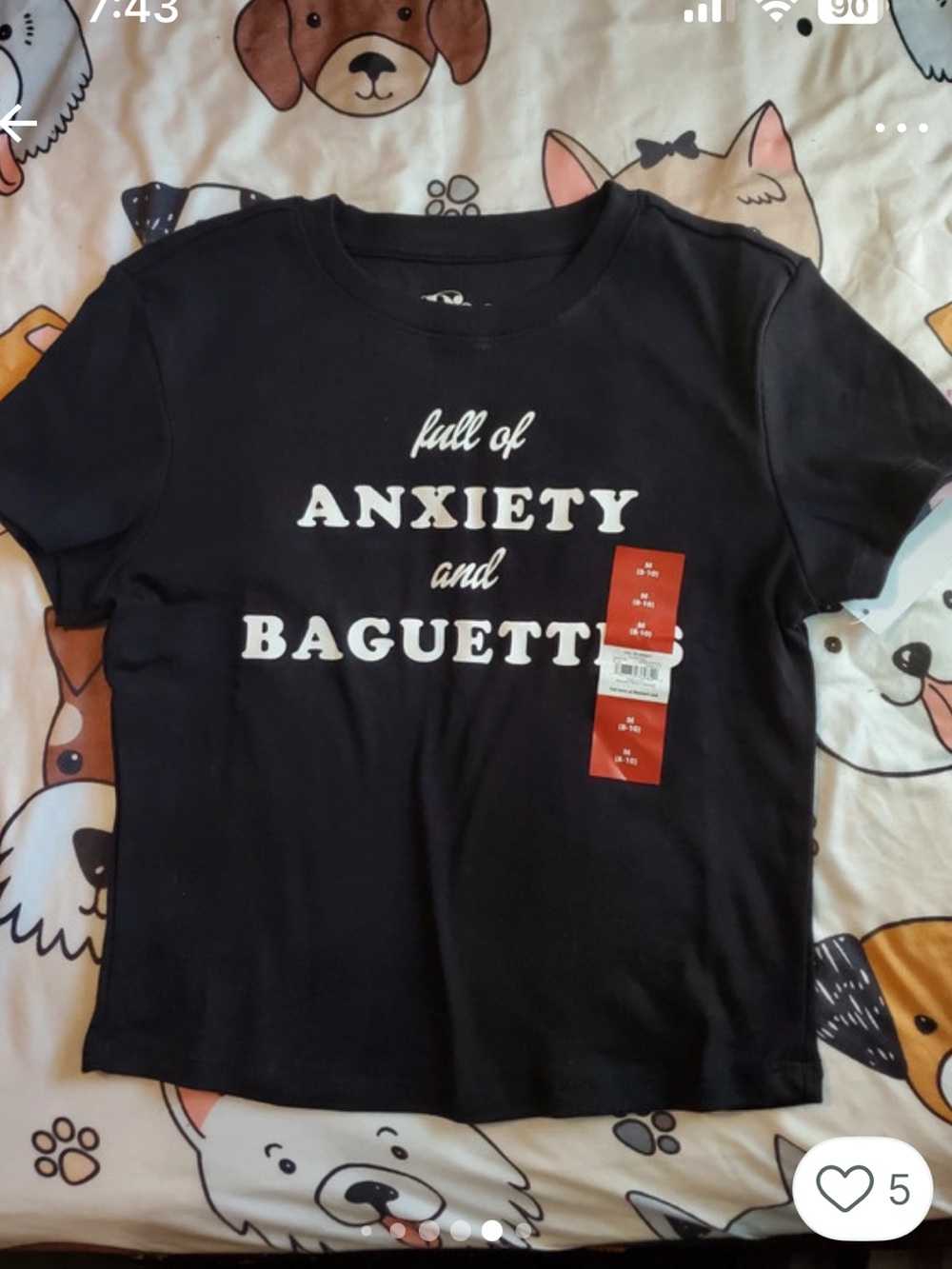 NWT DOE Black “Full of Anxiety & Baguettes” Baby Tee 🥖🖤